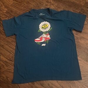 Nike Kids Teal T-Shirt with Flower Sneaker Graphic, large, good condition